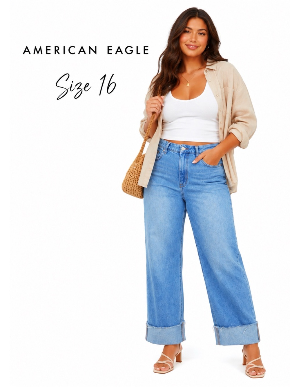 AMERICAN EAGLE Stovepipe Cuffed Wide Leg Crop Jeans Size 16